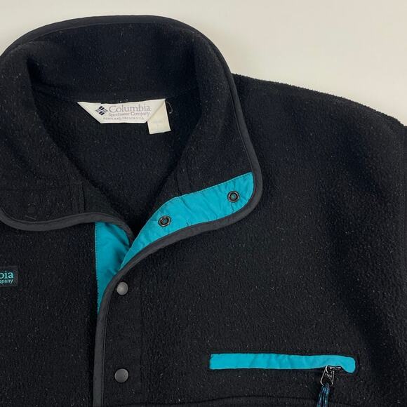 Vintage Black & Teal Blue Columbia Quarter Button Fleece Size Large Made in USA - Picture 4 of 8
